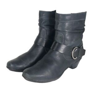 PIKOLINOS Women's Brujas EU40 US9-9,5 Gray Leather Buckle Slouch Ankle Boots